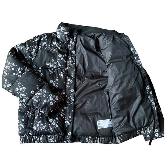 Floral puffer jacket by Skechers black, blue & pink stand collar size large - Picture 3 of 12